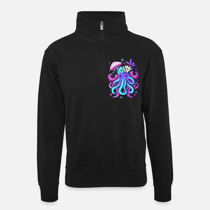 kawaii octopus otaku octopus squid - Unisex sweater with zip collar - black