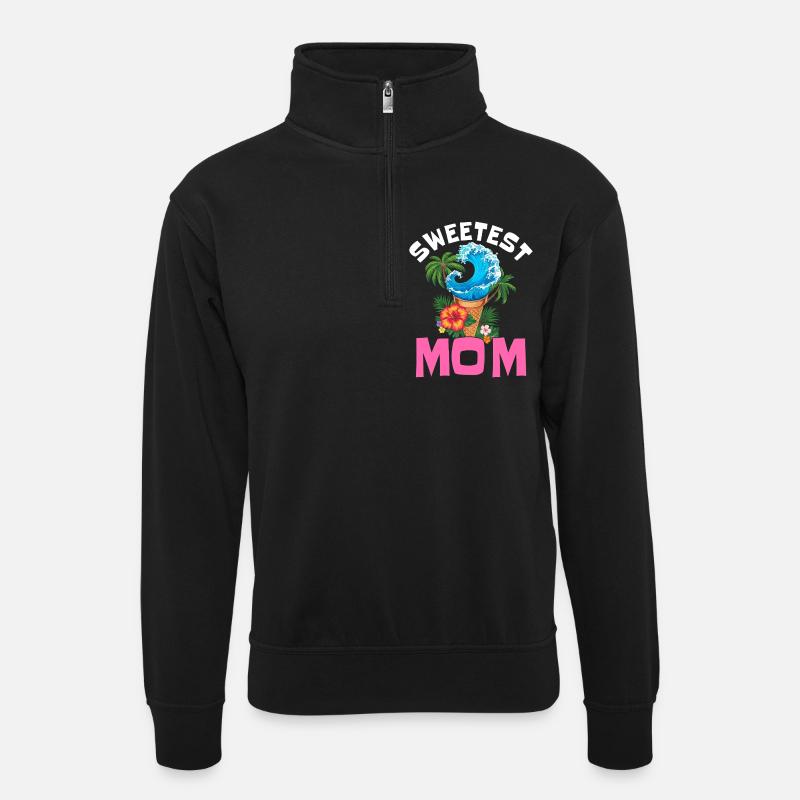 Sweetest Mom – Summer & Waves - Unisex sweater with zip collar - black