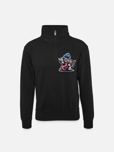 Cat Rock and Roll Guitarist - Unisex sweater with zip collar - black