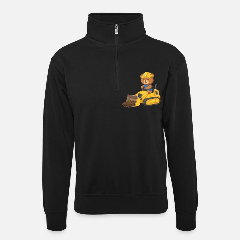 Teddy Bear Construction Worker - Unisex sweater with zip collar - black