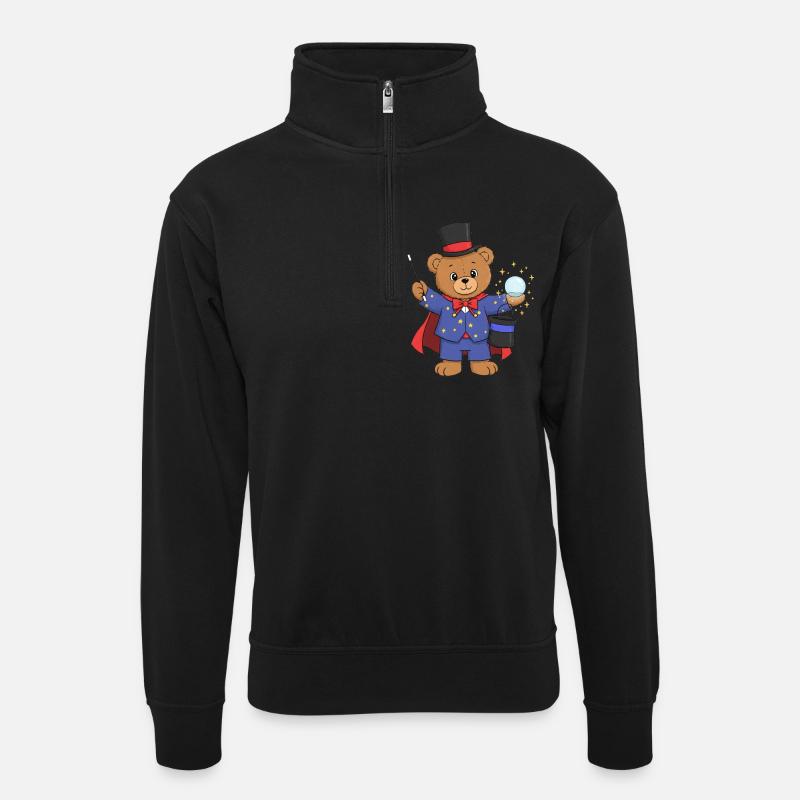 Teddy Bear Wizard - Unisex sweater with zip collar - black