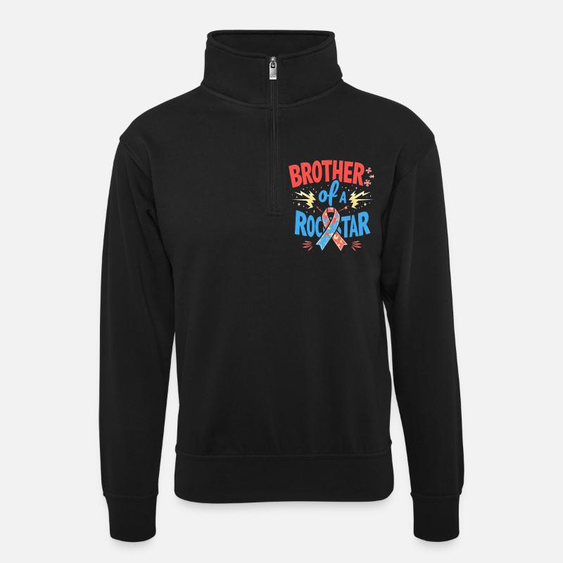 Autismus -geschwister - Unisex Pullover mit Zip-Kragen - Schwarz
