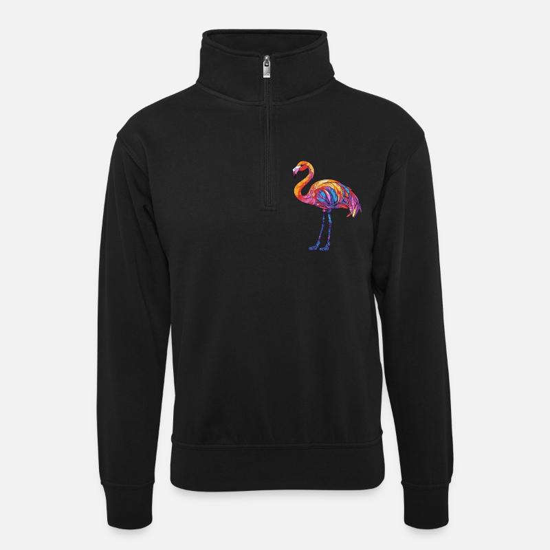 Flamingo Bunt - Unisex Pullover mit Zip-Kragen - Schwarz