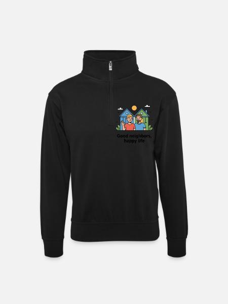 GUTE NACHBARN - Unisex Pullover mit Zip-Kragen - Schwarz