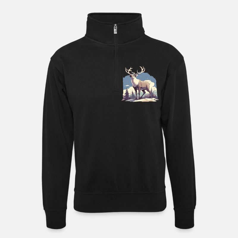 Reindeer Reindeer - Unisex sweater with zip collar - black