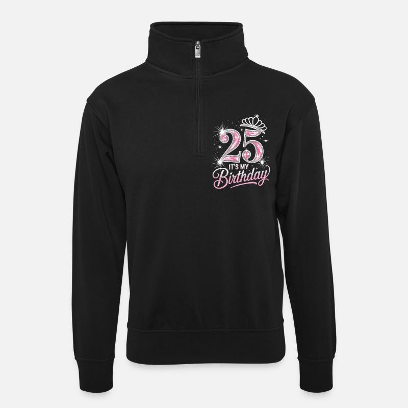 25th Birthday Crown Glitter - Unisex sweater with zip collar - black