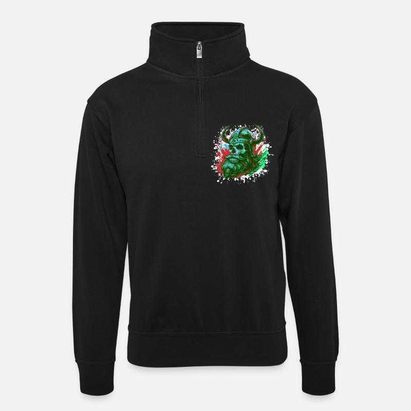 Wikinger Totenkopf - Unisex Pullover mit Zip-Kragen - Schwarz