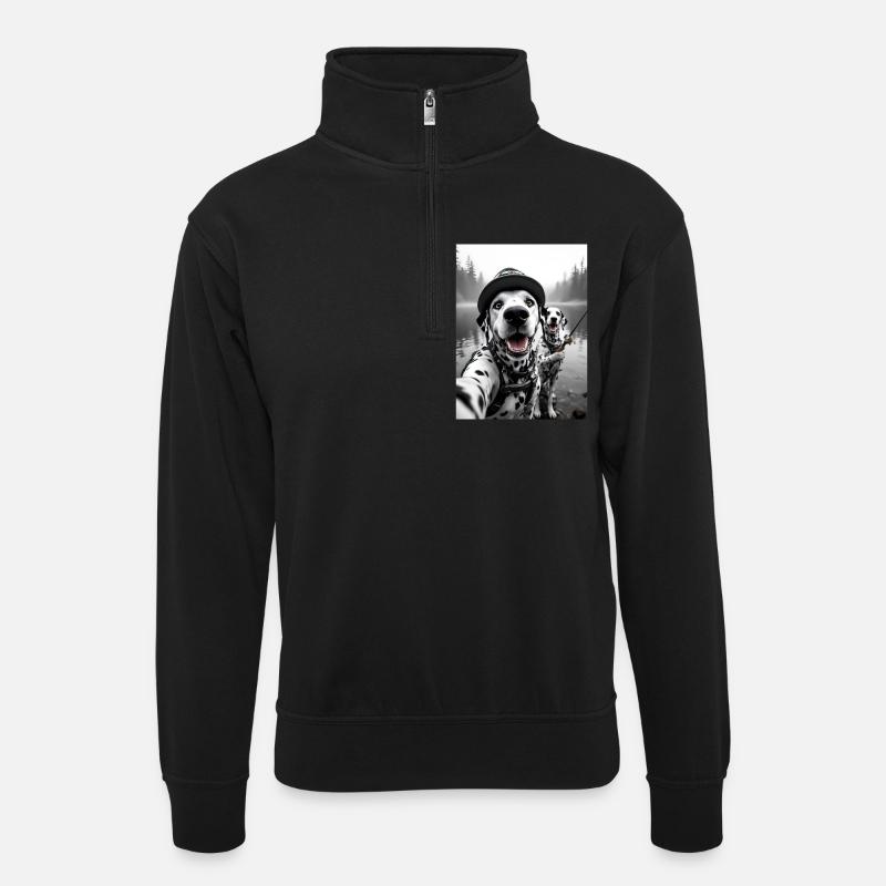Pêche Dalmatien Chien Selfie - Sweat col montant zippé unisexe - noir