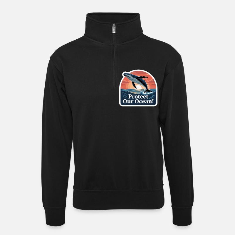 BALEINES, PROTÉGEZ NOTRE OCÉAN - Sweat col montant zippé unisexe - noir