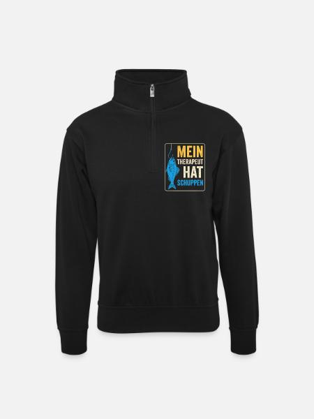 Fishing Therapy Saying - Unisex sweater with zip collar - black