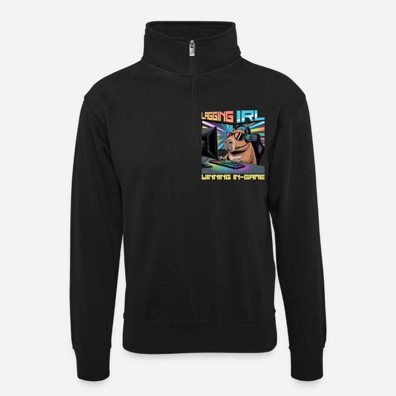 Capybara PC Gamer Gaming - Unisex Pullover mit Zip-Kragen - Schwarz
