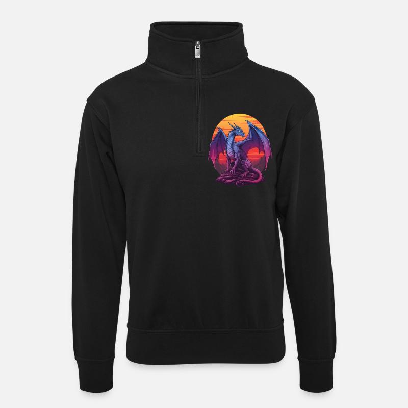 Blue Dragon Sunset - Unisex sweater with zip collar - black