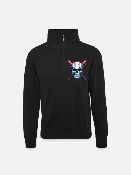 Baseball Skull Baseball Bat - Unisex sweater with zip collar - black