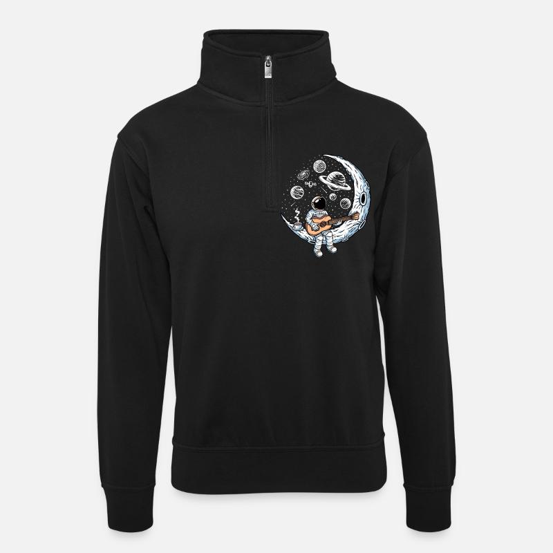 Astronaut Playing Guitar - Unisex Pullover mit Zip-Kragen - Schwarz