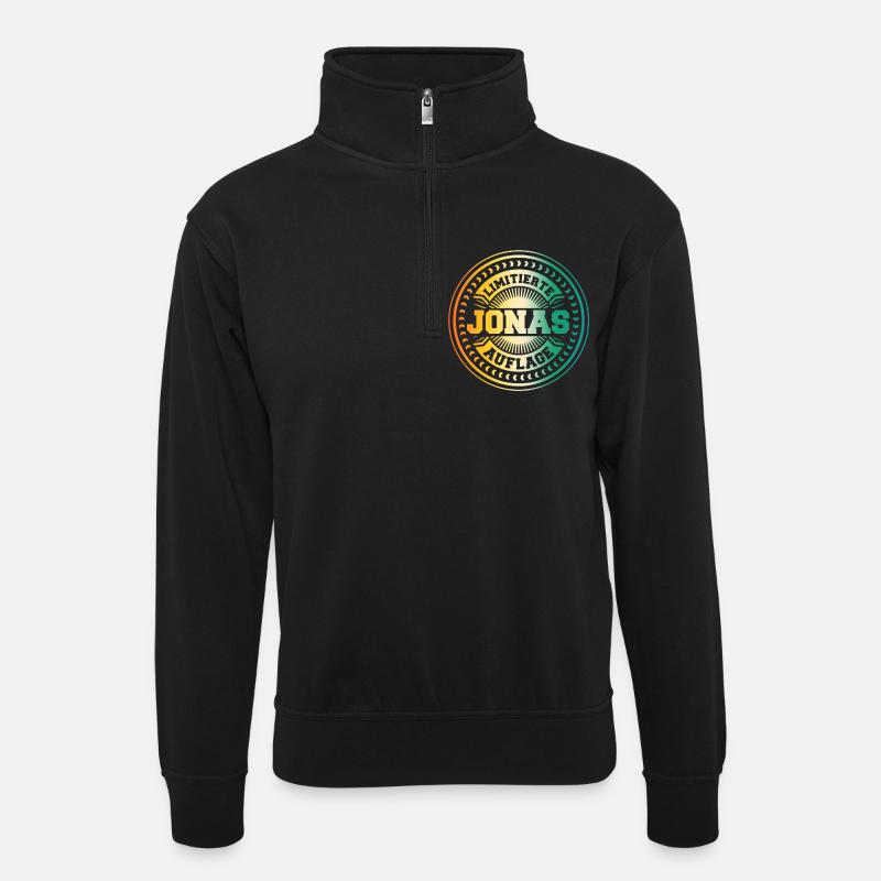 Jonas - Unisex Pullover mit Zip-Kragen - Schwarz