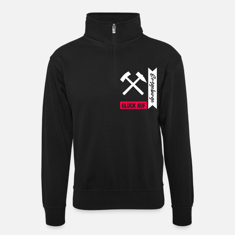 Erzgebirge Bergmann Gruss - Unisex Pullover mit Zip-Kragen - Schwarz