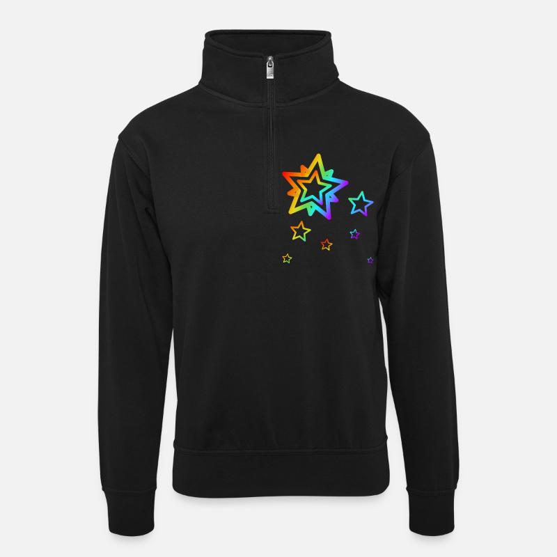 Bunte Sterne Sternschnuppe Regenbogen Farbverlauf - Unisex Pullover mit Zip-Kragen - Schwarz