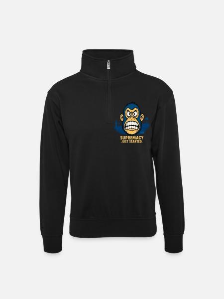 Angry monkey with crowd - Unisex sweater with zip collar - black