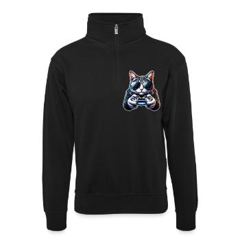 Katze Gamer Gaming Nerd - Unisex Pullover mit Zip-Kragen - Schwarz - Vorne
