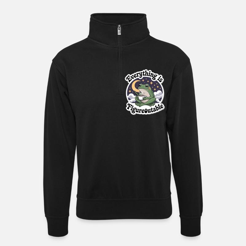 FROSCH SANFT - Unisex Pullover mit Zip-Kragen - Schwarz