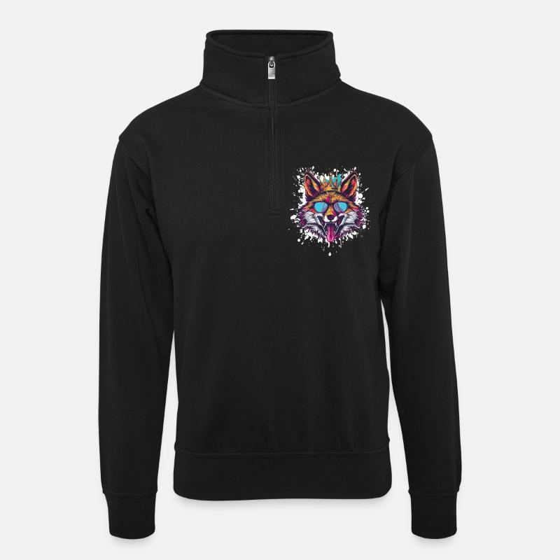 Fuchs Lustig - Unisex Pullover mit Zip-Kragen - Schwarz