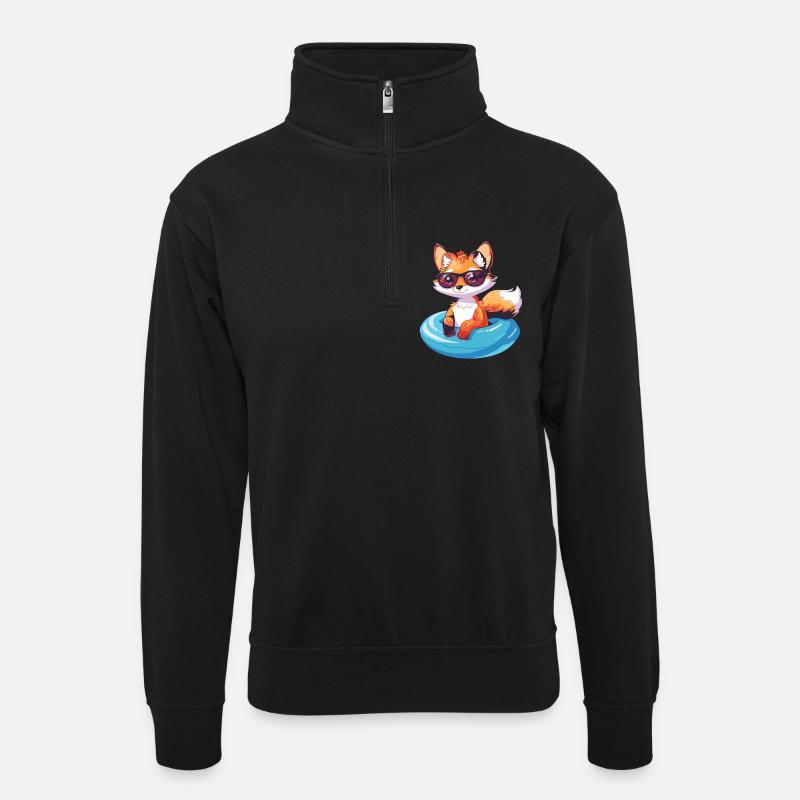 Fuchs Comic Cool - Unisex Pullover mit Zip-Kragen - Schwarz