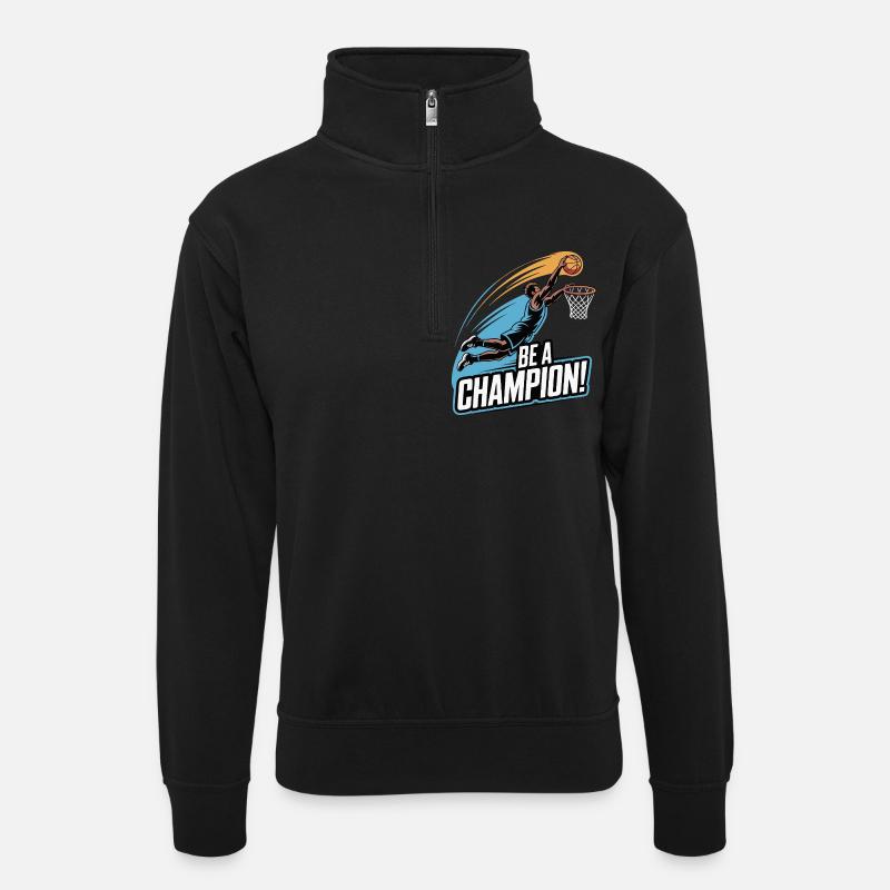 PLAYING BE A CHAMPION - Unisex sweater with zip collar - black