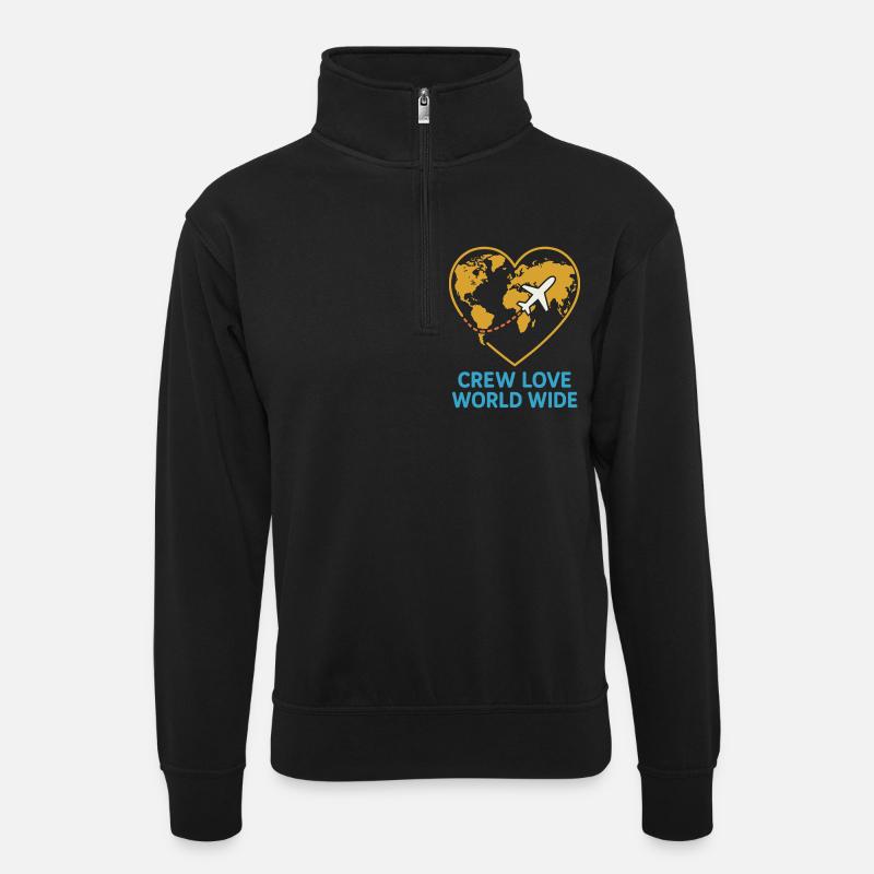 Flugbegleiter Kabinencrew Leben Luftfahrt - Unisex Pullover mit Zip-Kragen - Schwarz