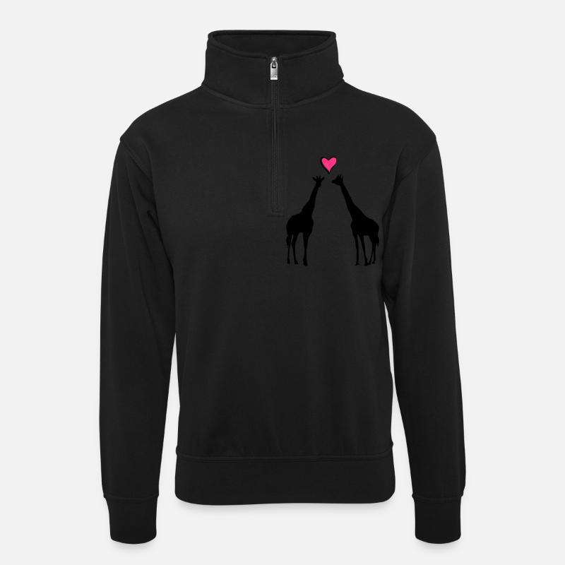 giraffen in love heart - Unisex Pullover mit Zip-Kragen - Schwarz