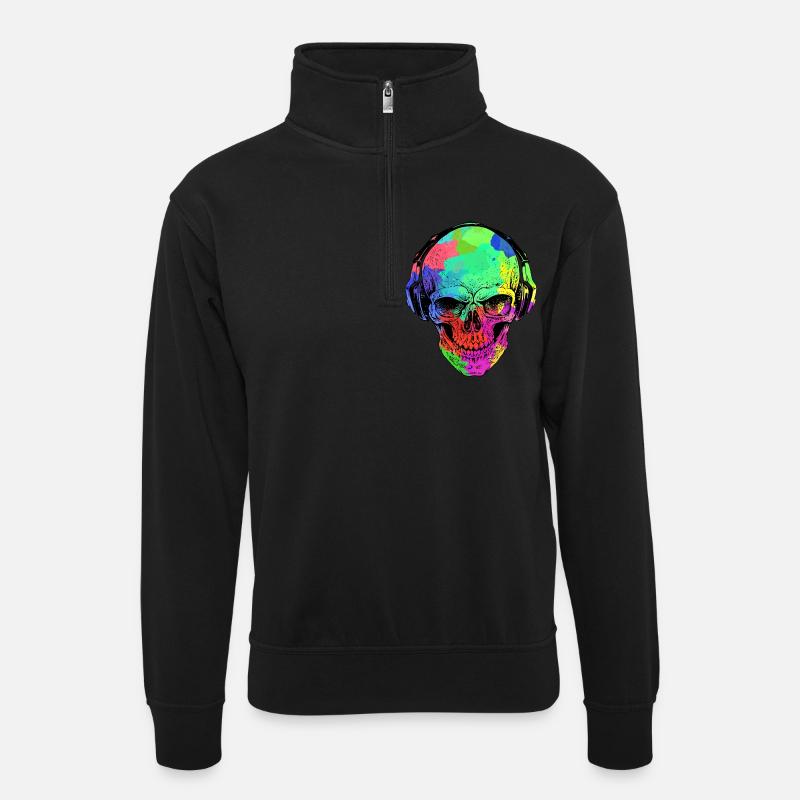 RAINBOW SKULL HEADPHONE - Unisex sweater with zip collar - black