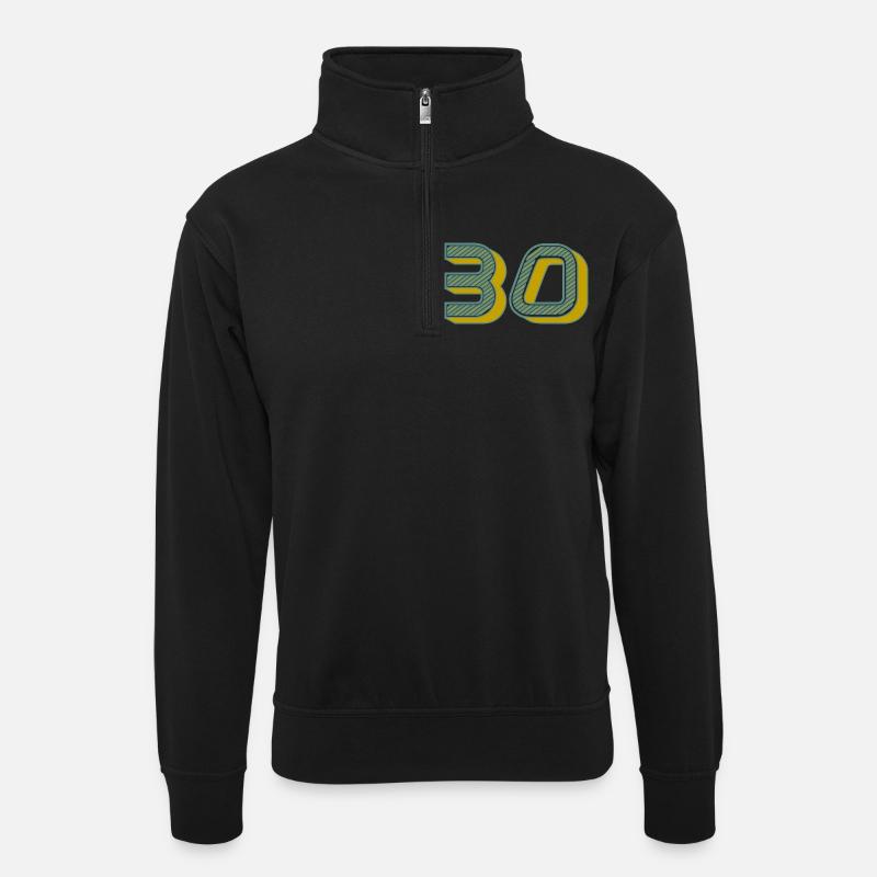 30 - Unisex Pullover mit Zip-Kragen - Schwarz