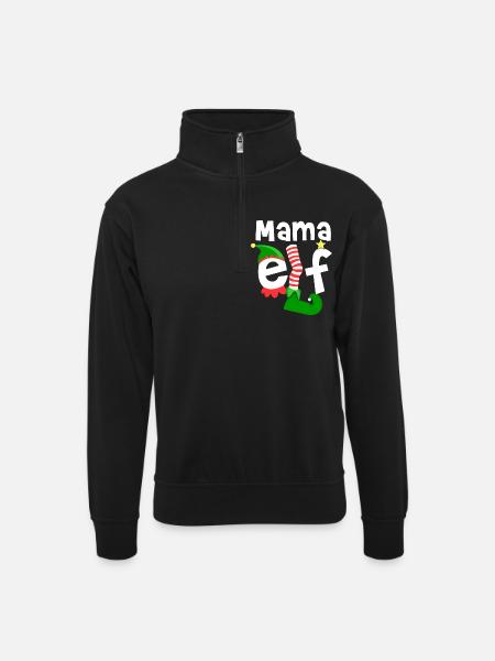 Mama Elf Christmas - Unisex Pullover mit Zip-Kragen - Schwarz