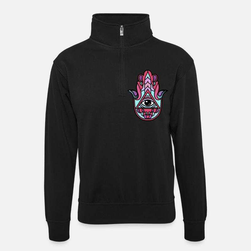 Hamsa hand gift idea - Unisex sweater with zip collar - black