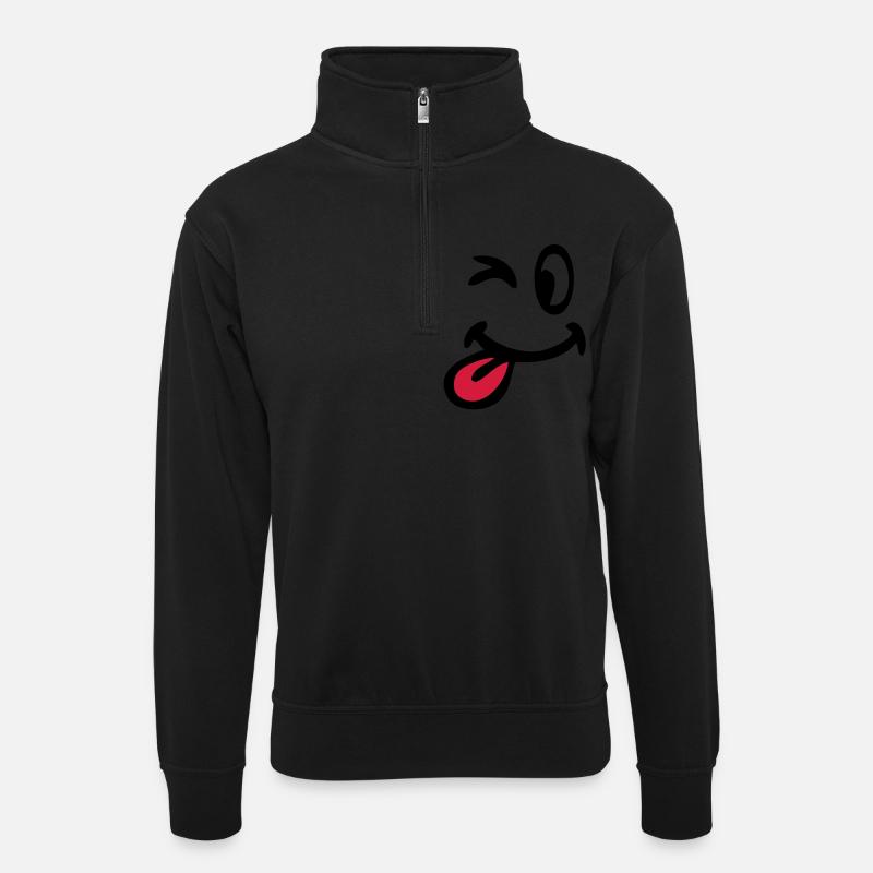 smiley clin oeil 3105 - Sweat col montant zippé unisexe - noir