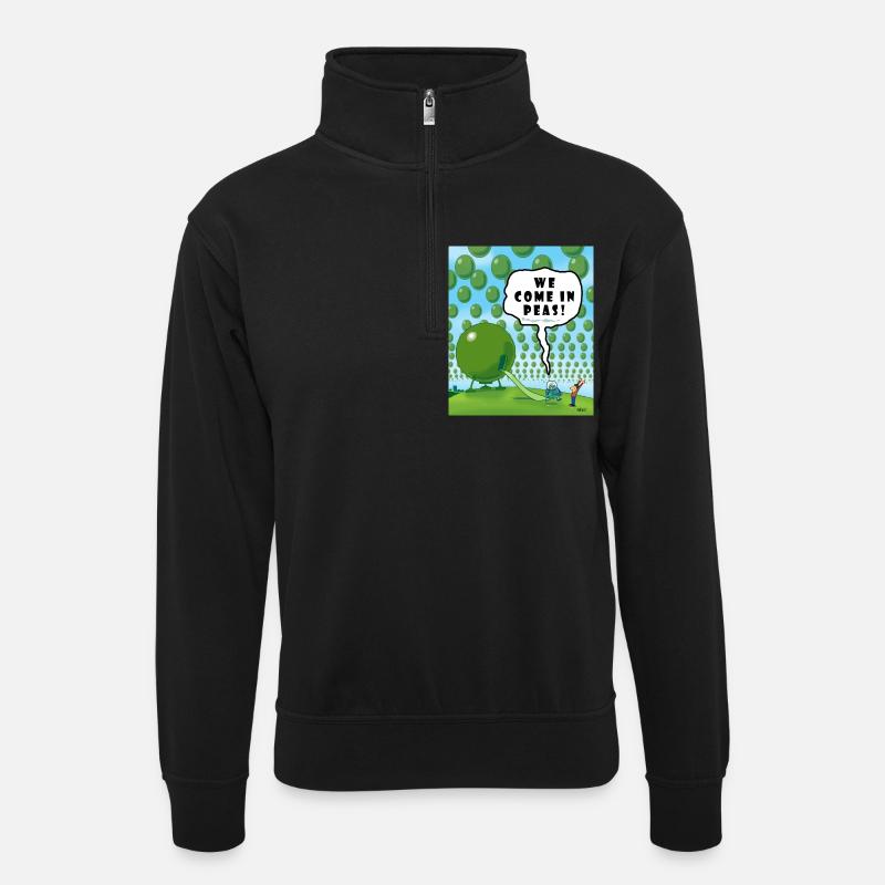 WE COME IN PEAS! - Unisex sweater with zip collar - black