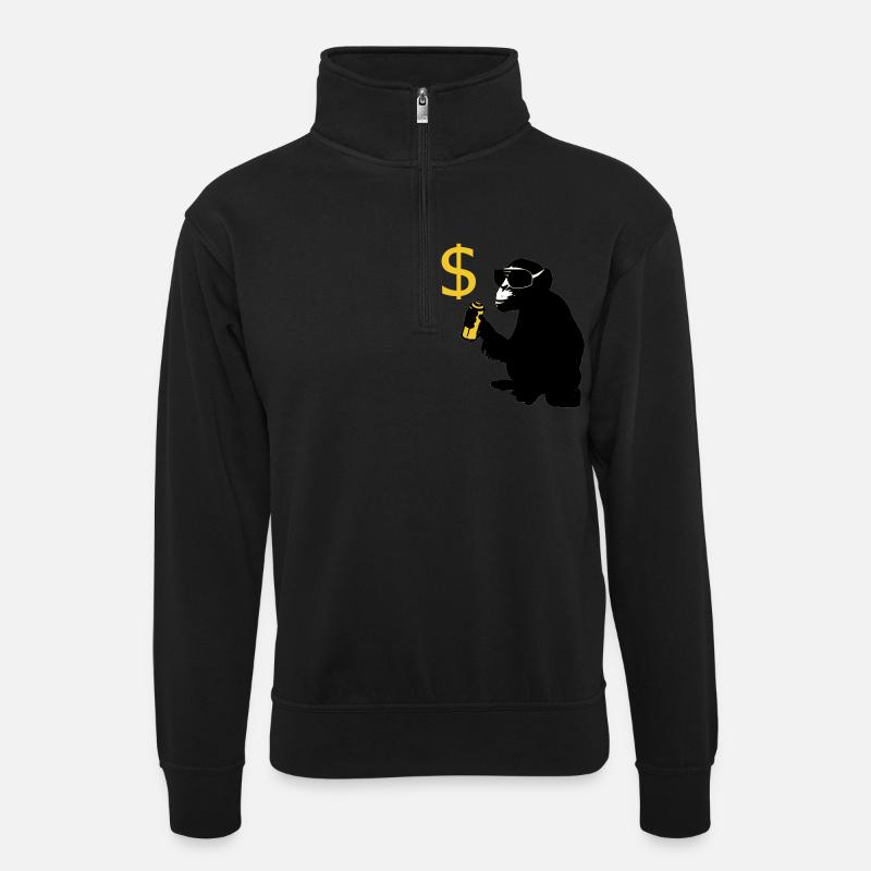 monkey sprayed dollar signs - Unisex sweater with zip collar - black