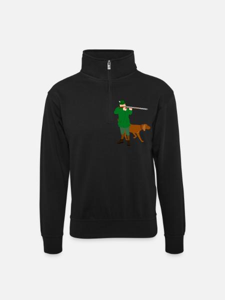 Hunt, dog, hunter - Unisex sweater with zip collar - black