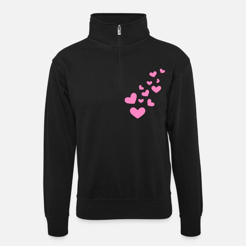 Herzchen Herz Muster Geschenk - Unisex Pullover mit Zip-Kragen - Schwarz