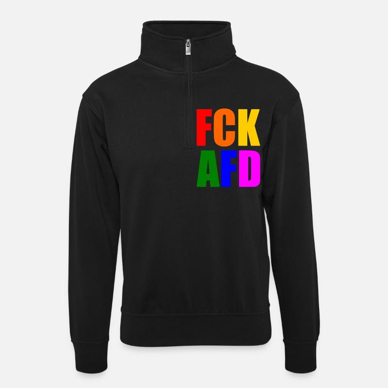 Fck afd - Unisex Pullover mit Zip-Kragen - Schwarz