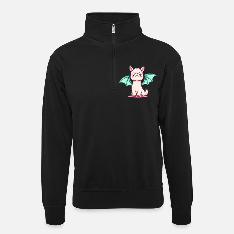 Alpakadrache - Unisex Pullover mit Zip-Kragen - Schwarz
