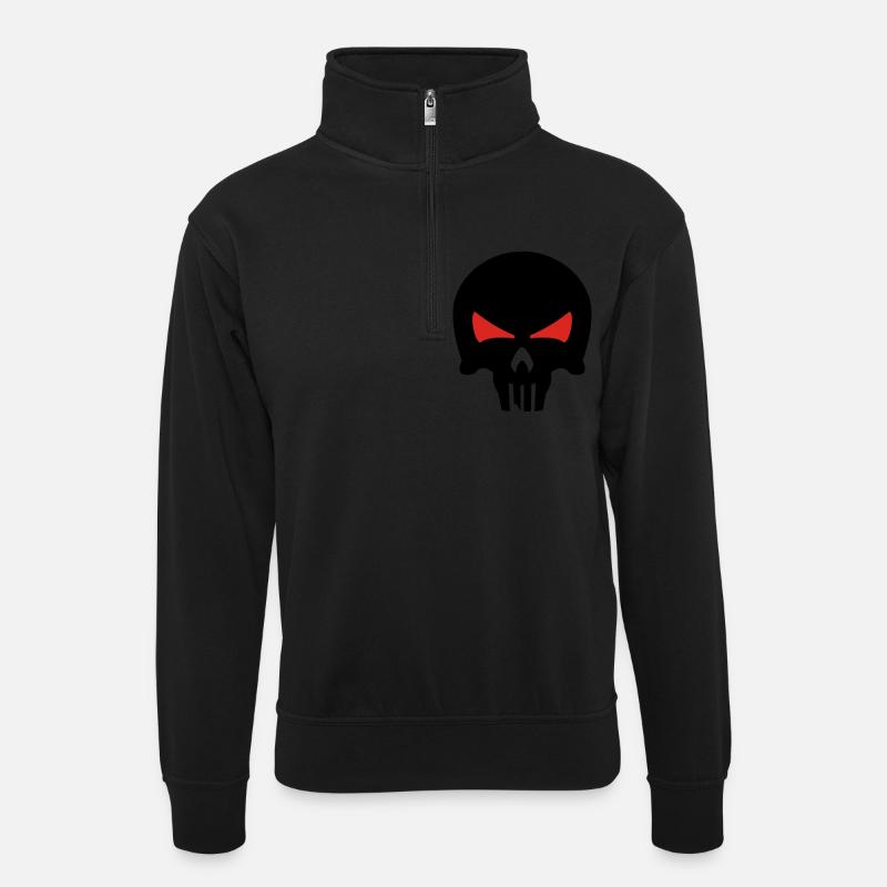 bone head - Unisex Pullover mit Zip-Kragen - Schwarz