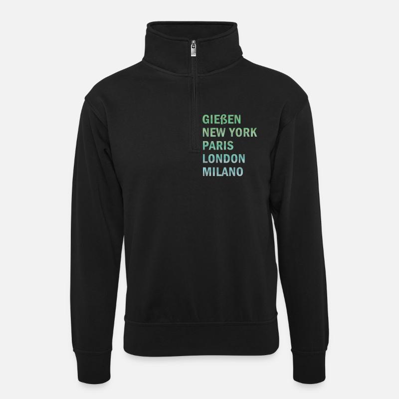 Metropole Gießen - Unisex Pullover mit Zip-Kragen - Schwarz
