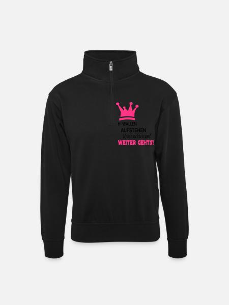 krone_weiter_gehts_4 - Unisex Pullover mit Zip-Kragen - Schwarz