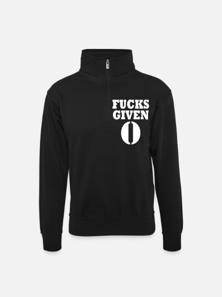 Zero fucks given - Unisex Pullover mit Zip-Kragen - Schwarz