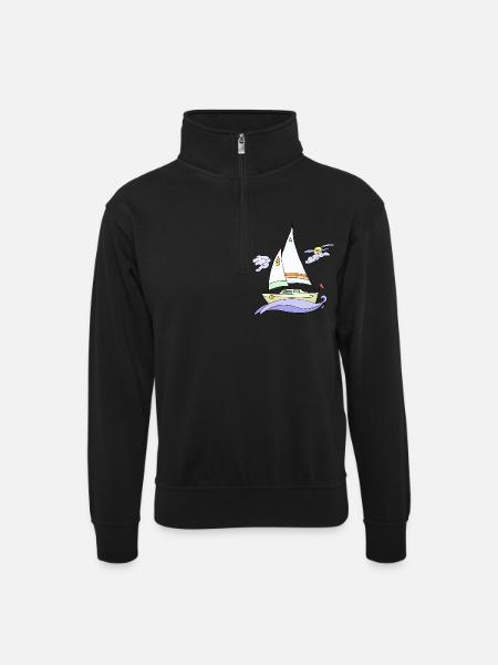 Segelboot - Unisex Pullover mit Zip-Kragen - Schwarz