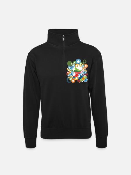 72 - Unisex Pullover mit Zip-Kragen - Schwarz