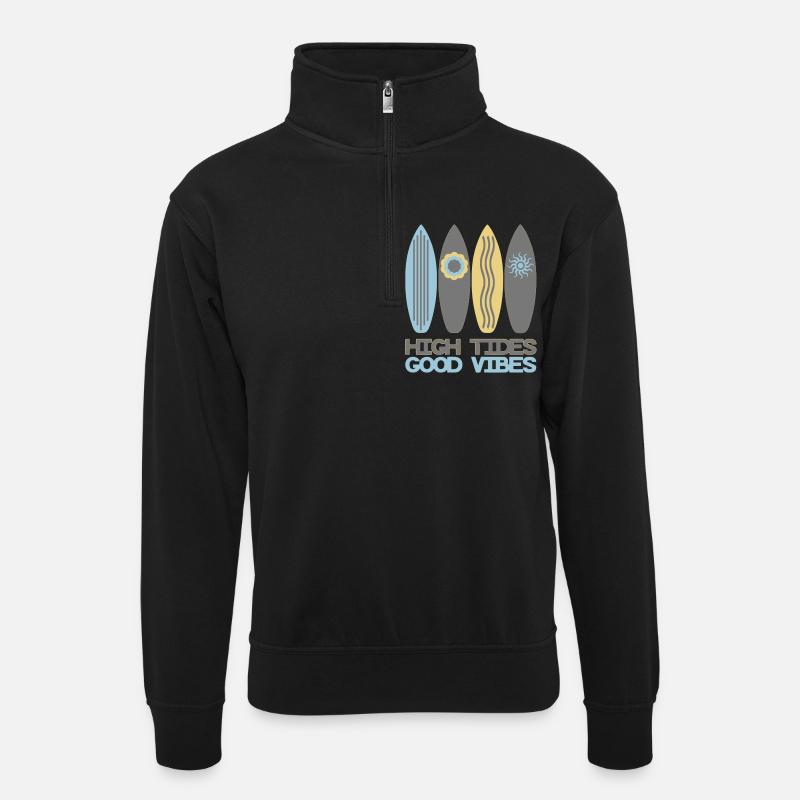 HighTidesGoodVibes - Unisex Pullover mit Zip-Kragen - Schwarz