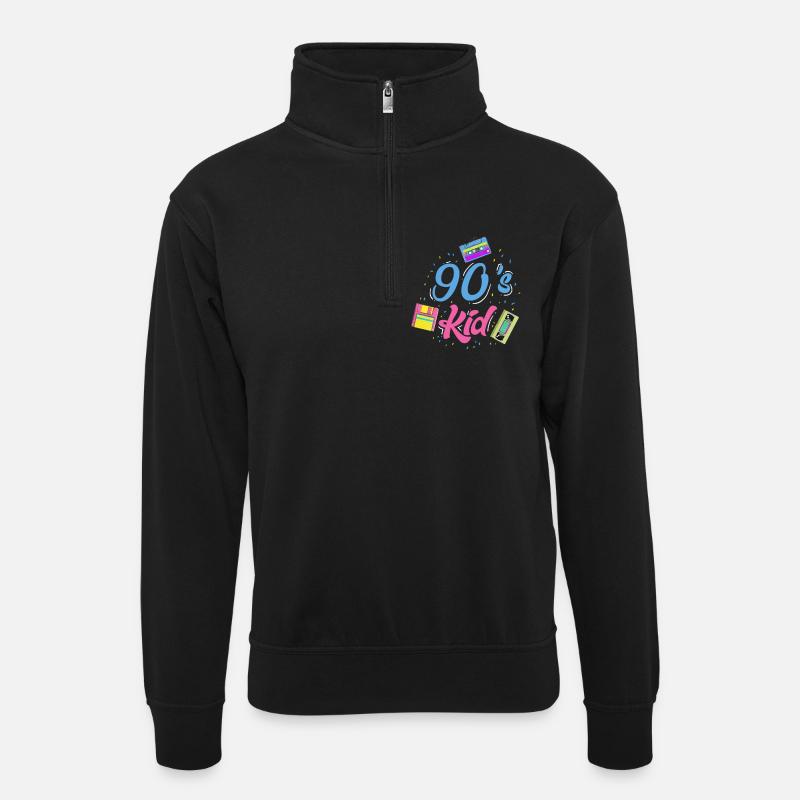 90's Kid gift - Unisex sweater with zip collar - black