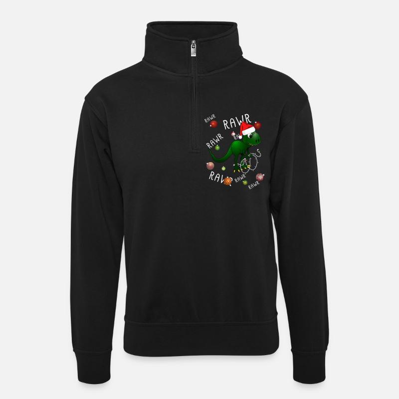 Christmas Dinosaur Rawr - Unisex Pullover mit Zip-Kragen - Schwarz
