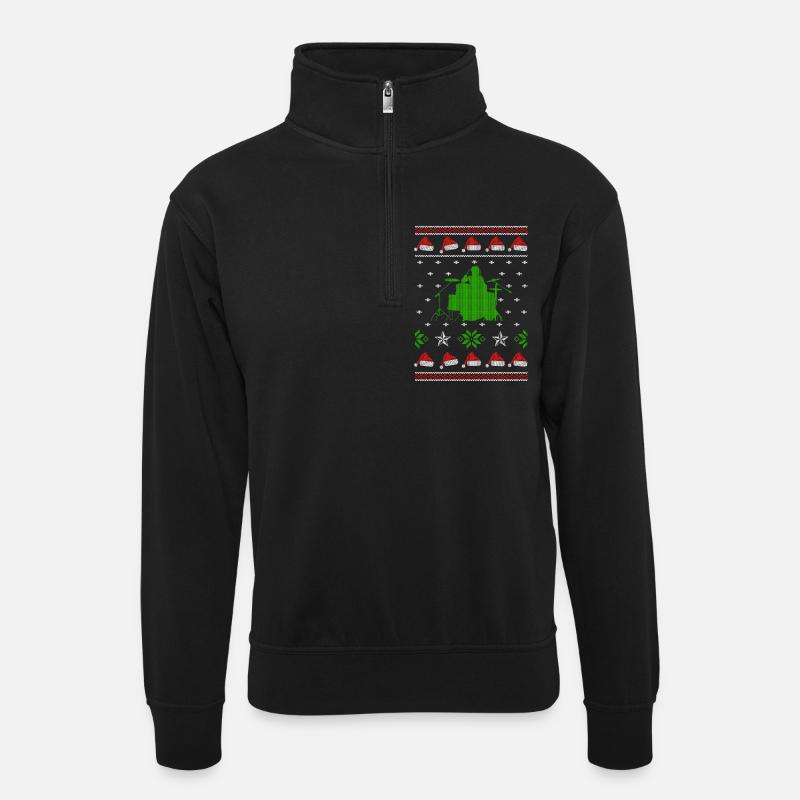 drummer ugly christmas jumper - Unisex sweater with zip collar - black
